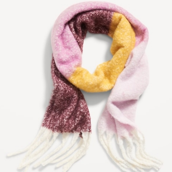 Soft Cozy Long Fringe Scarf - Color Block - Perfect Gift - Picture 2 of 3